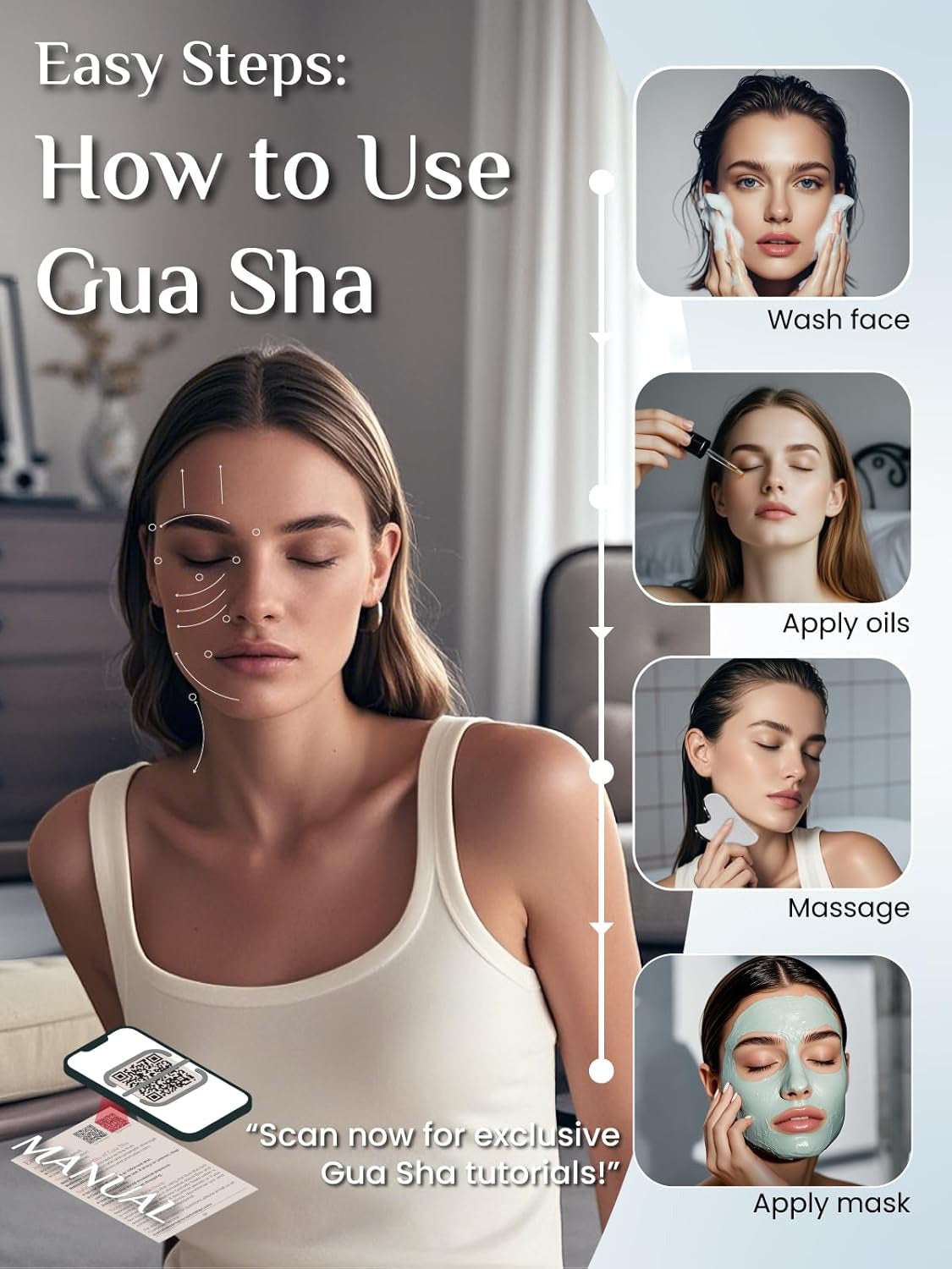 Gua Sha Facial Massage Tool Jawline Sculpting and Puffiness Reducing