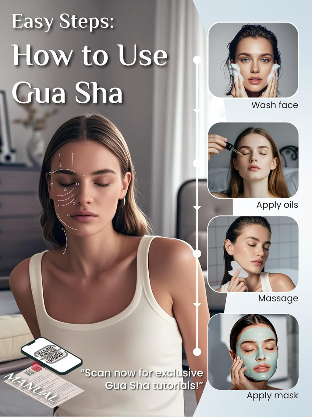 Gua Sha Facial Massage Tool Jawline Sculpting and Puffiness Reducing