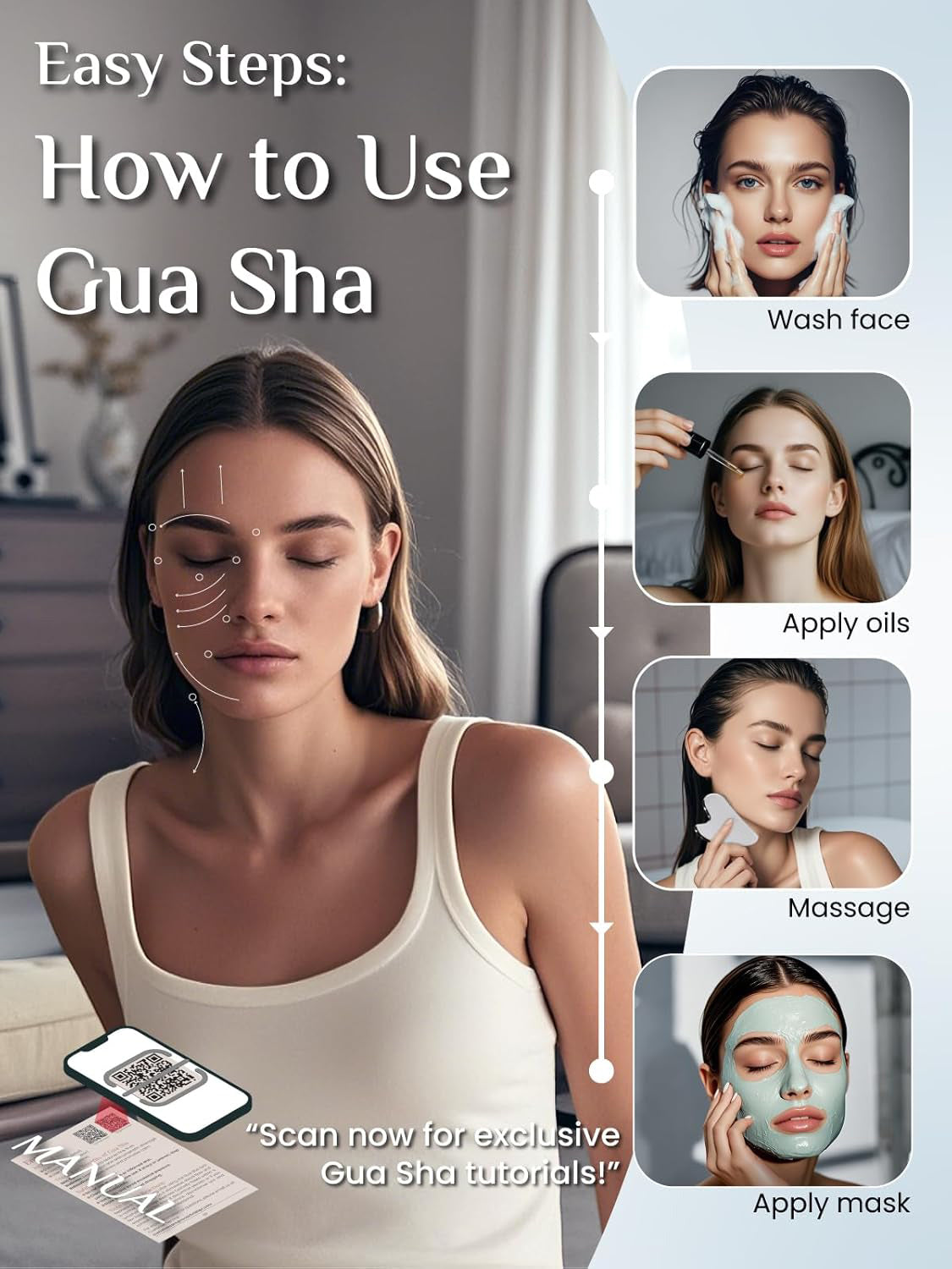 Gua Sha Facial Massage Tool Jawline Sculpting and Puffiness Reducing