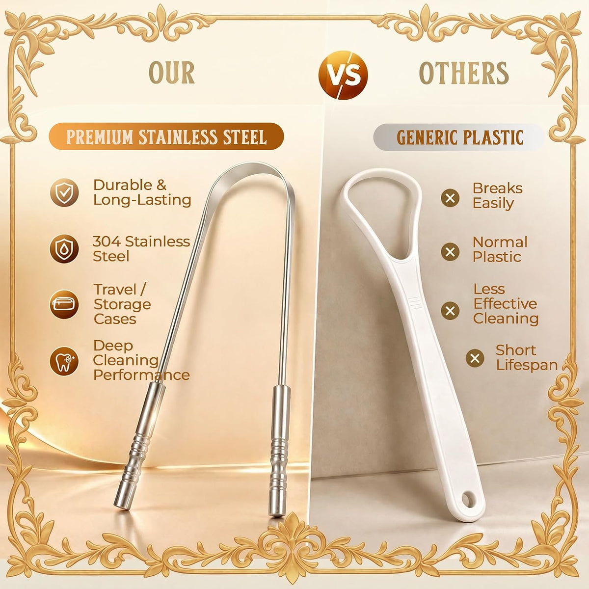 Stainless Steel Tongue Scraper (Pack of 2)